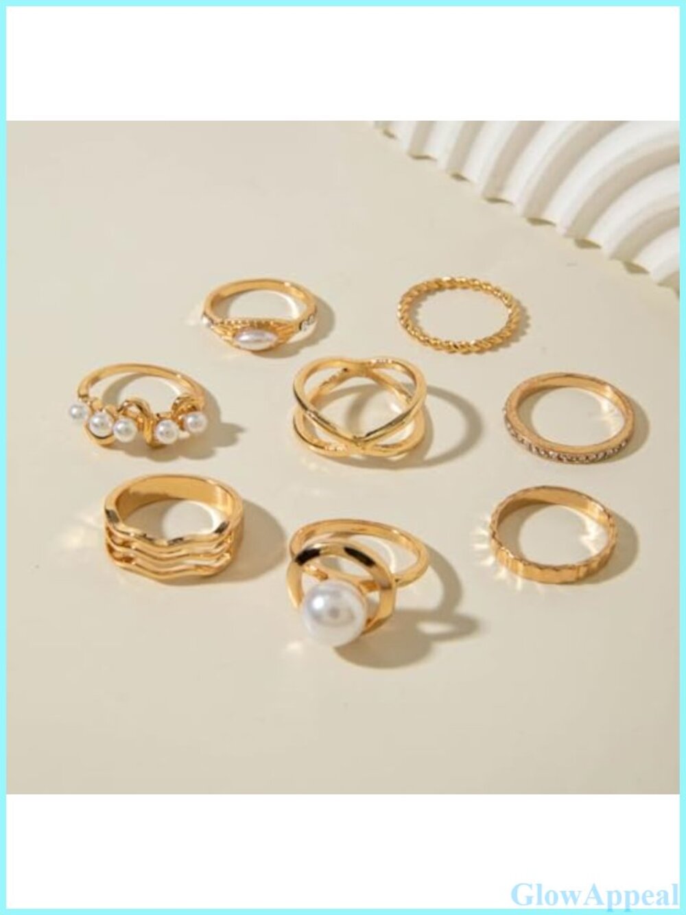 Gold Pearl Stackable Rings Rhinestone Flower Adjustable Jewelry Gift - Picture 3 of 4